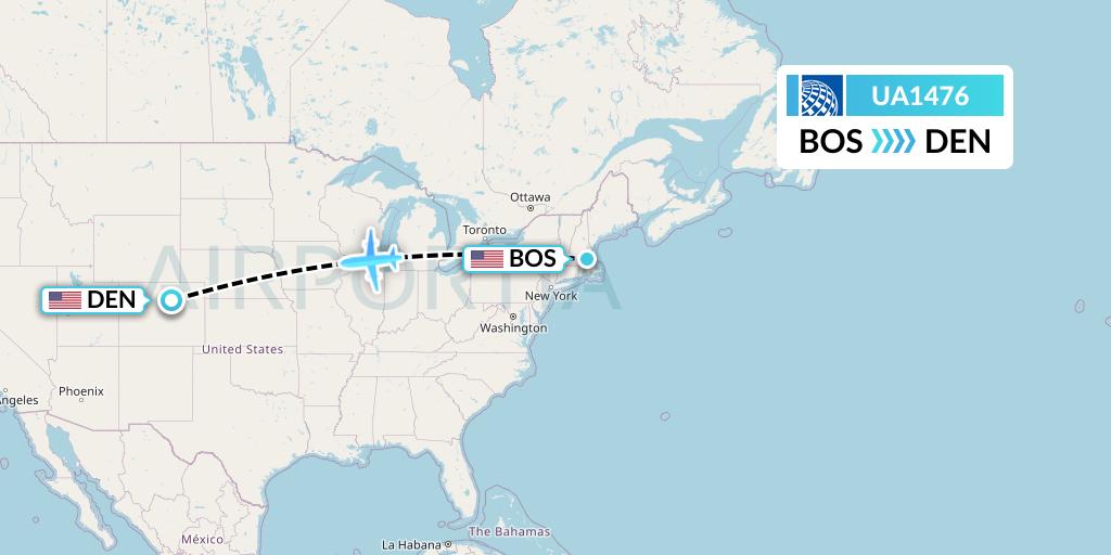 UA1476 United Airlines Flight Map: Boston to Denver
