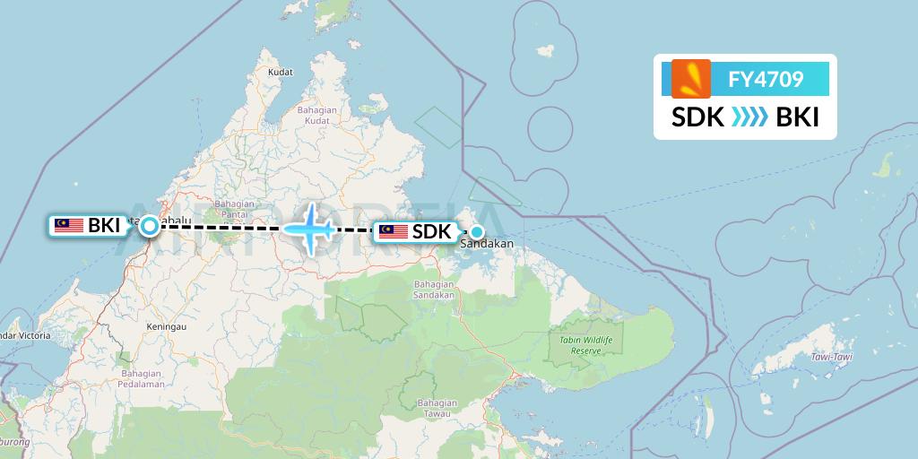 FY4709 Firefly Flight Map: Sandakan to Kota Kinabalu