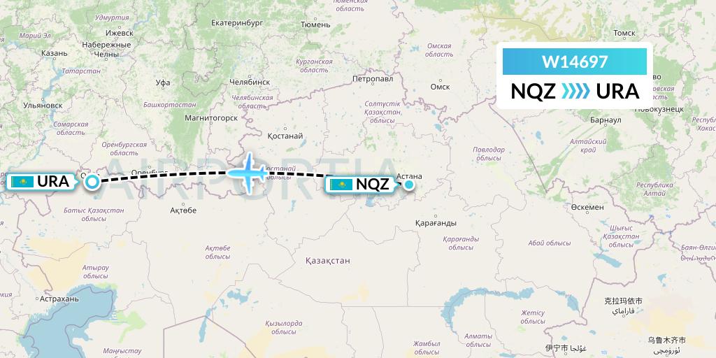 W14697 World Ticket Ltd Flight Map: Astana to Oral