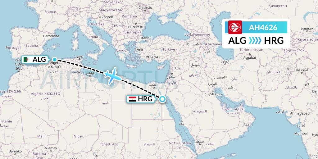 AH4626 Air Algerie Flight Map: Algiers to Hurghada