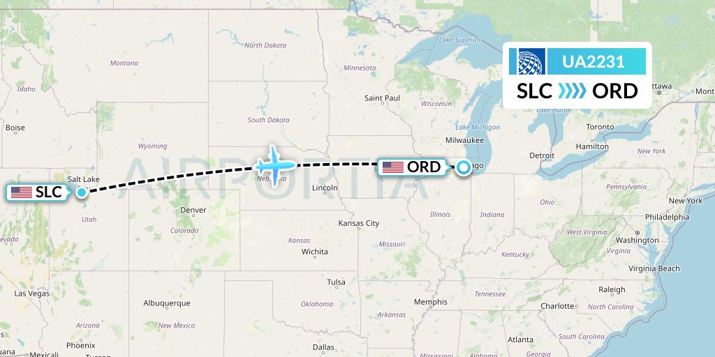 UA2231 United Airlines Flight Map: Salt Lake City to Chicago
