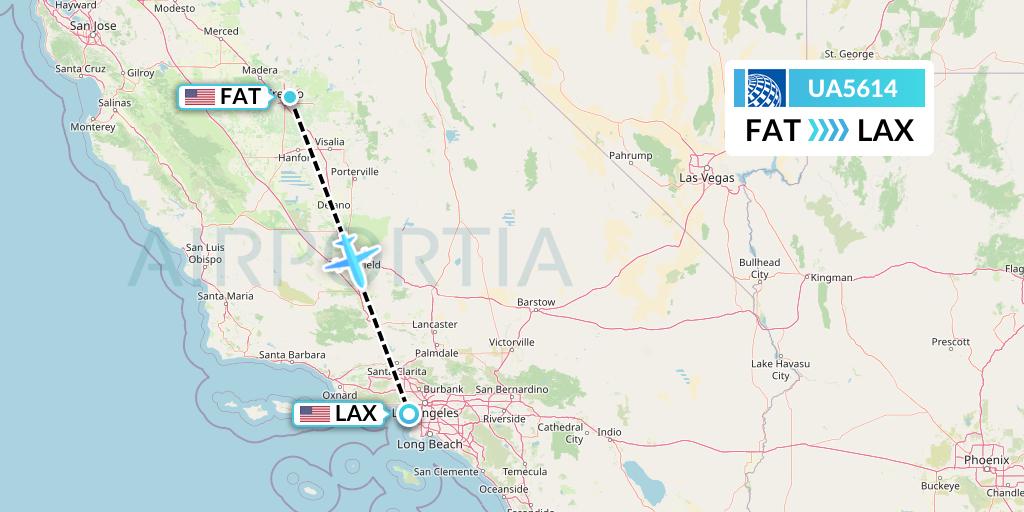 UA5614 United Airlines Flight Map: Fresno to Los Angeles