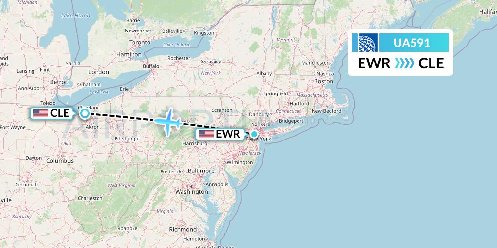 UA591 United Airlines Flight Map: New York to Cleveland