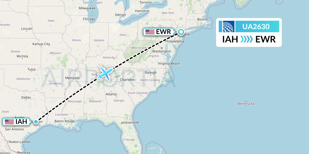 UA2630 United Airlines Flight Map: Houston to New York