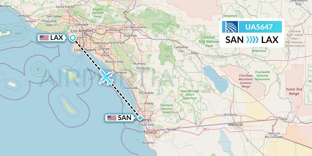 UA5647 United Airlines Flight Map: San Diego to Los Angeles