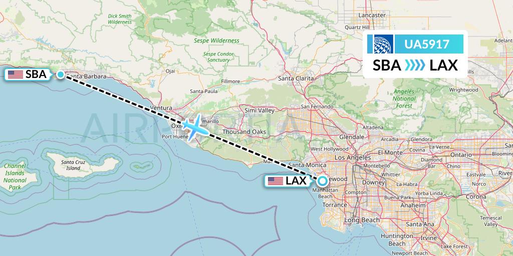 UA5917 United Airlines Flight Map: Santa Barbara to Los Angeles