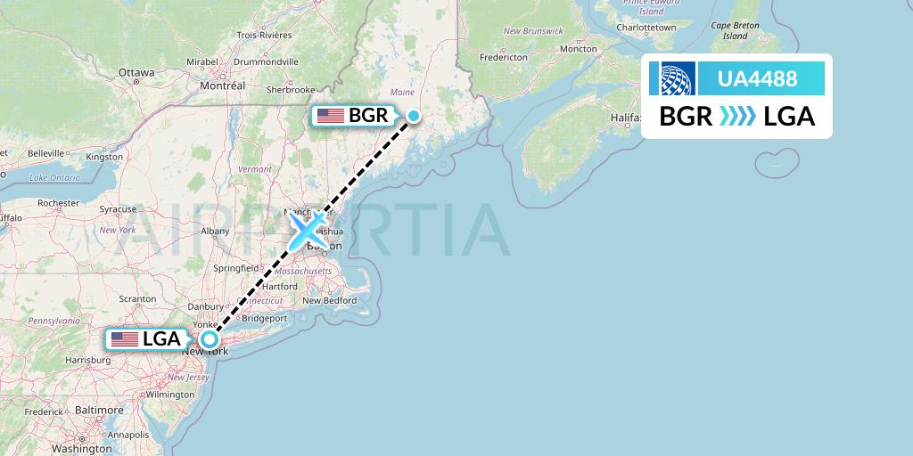 UA4488 United Airlines Flight Map: Bangor to New York