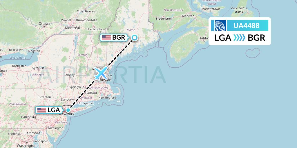 UA4488 United Airlines Flight Map: New York to Bangor