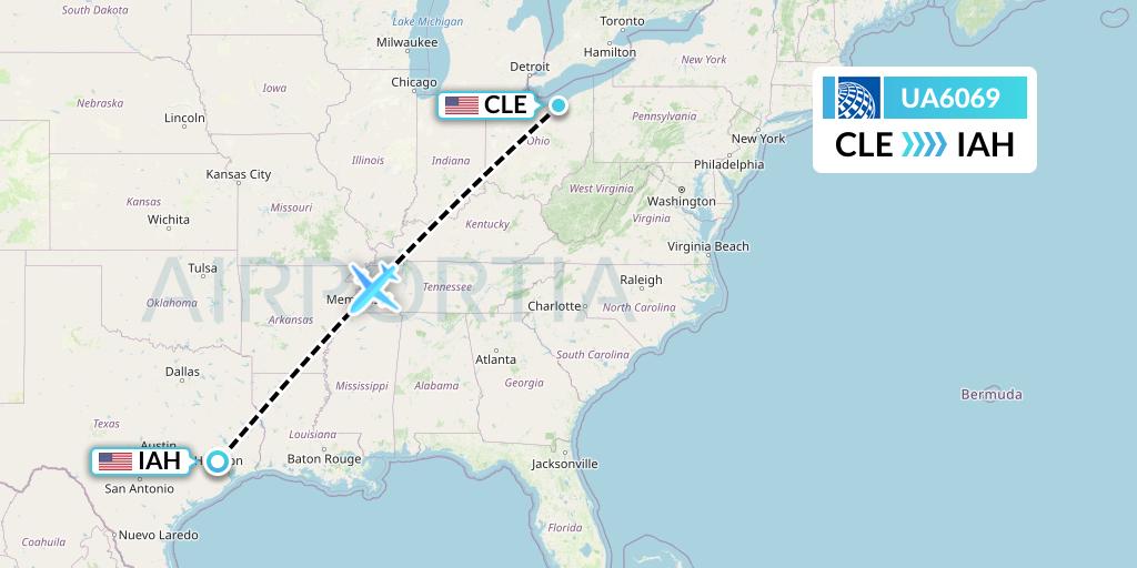 UA6069 United Airlines Flight Map: Cleveland to Houston