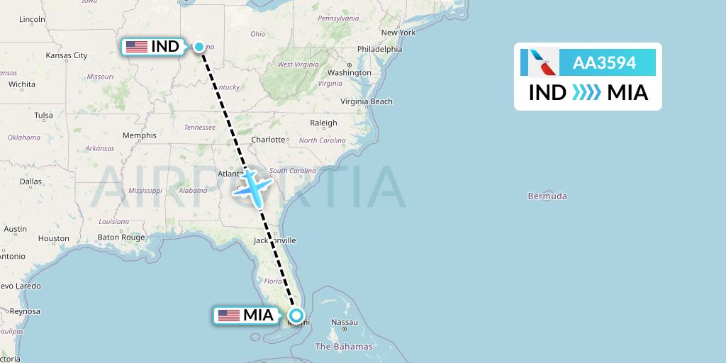 AA3594 American Airlines Flight Map: Indianapolis to Miami