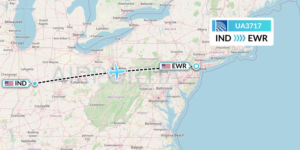 UA3717 United Airlines Flight Map: Indianapolis to New York