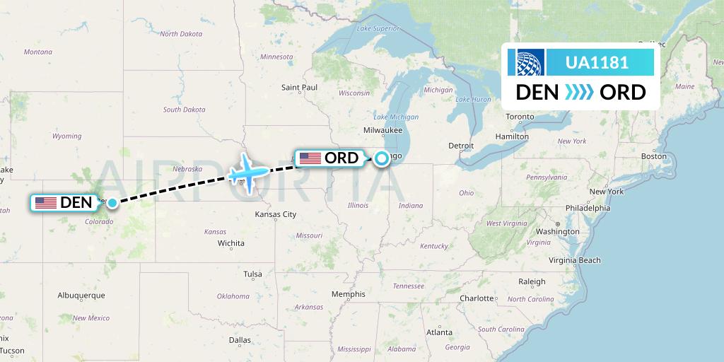 UA1181 United Airlines Flight Map: Denver to Chicago