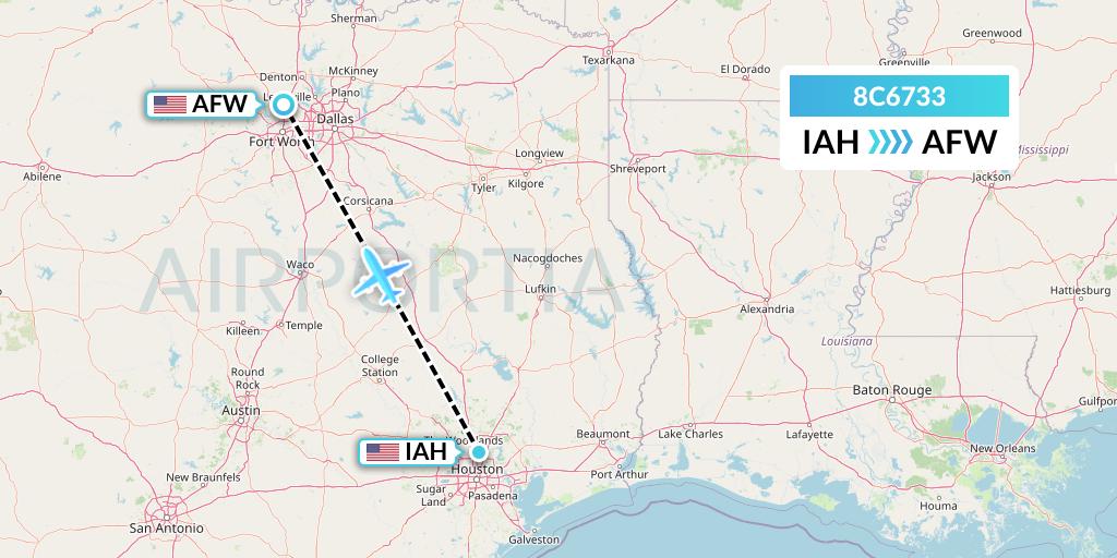 8C6733 Air Transport International Flight Map: Houston to Fort Worth