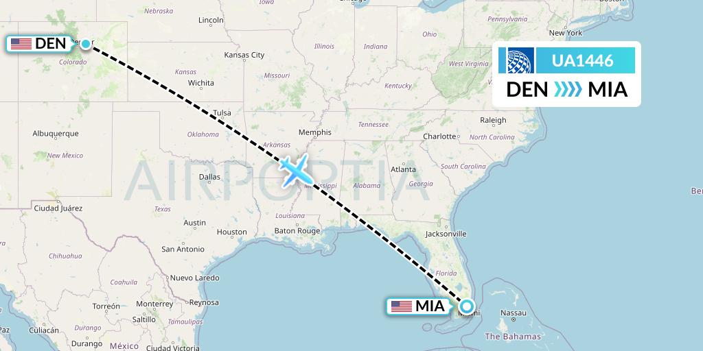 UA1446 United Airlines Flight Map: Denver to Miami