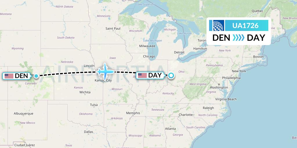 UA1726 United Airlines Flight Map: Denver to Dayton