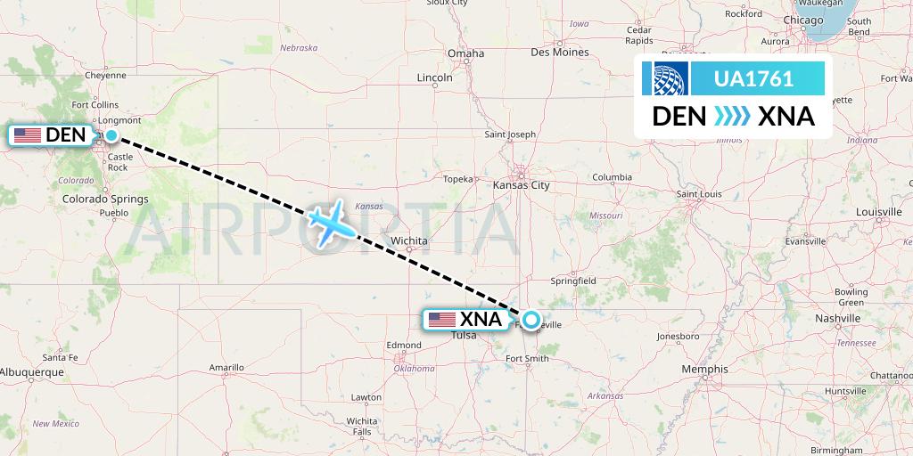 UA1761 United Airlines Flight Map: Denver to Bentonville