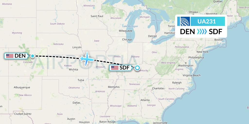 UA231 United Airlines Flight Map: Denver to Louisville