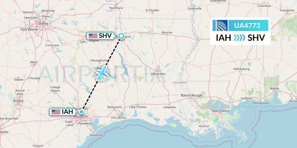 UA4773 United Airlines Flight Map: Houston to Shreveport