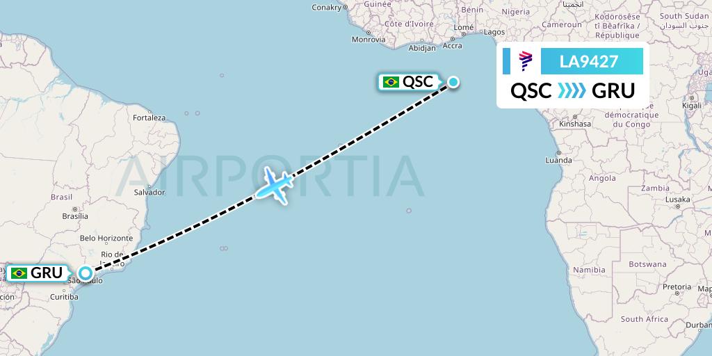 LA9427 LAN Airlines Flight Map: Sao Carlos to Sao Paulo