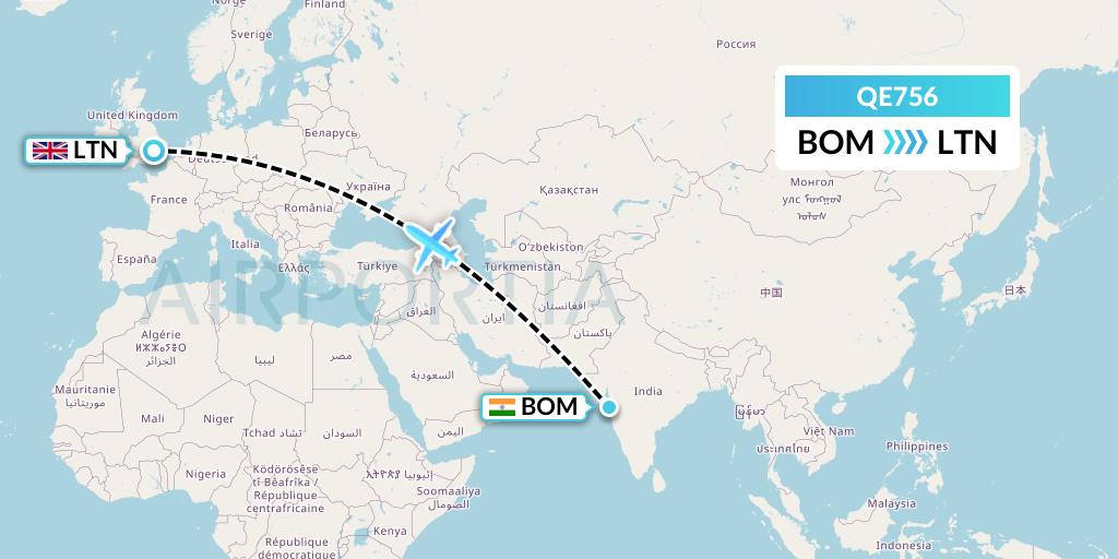 QE756 Air Moorea Flight Map: Mumbai to London