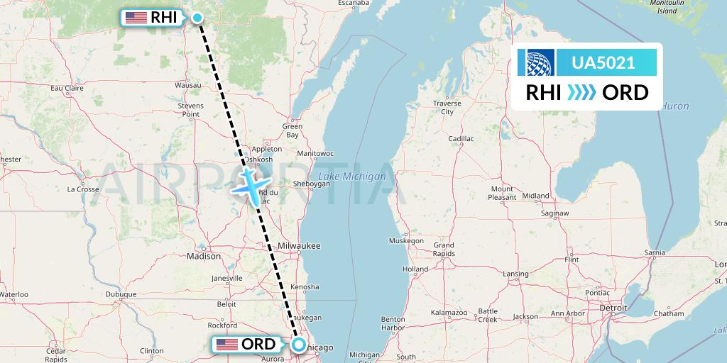 UA5021 United Airlines Flight Map: Rhinelander to Chicago