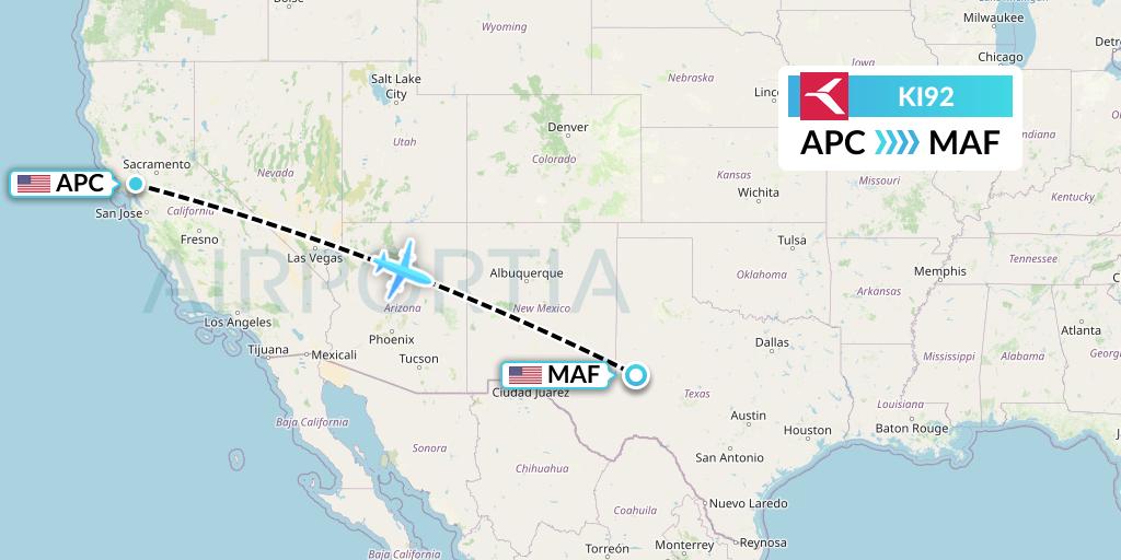 KI92 Krasavia Flight Map: Napa to Midland
