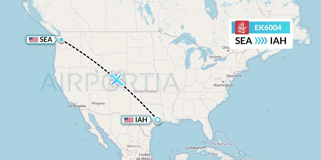 EK6004 Emirates Flight Map: Seattle to Houston