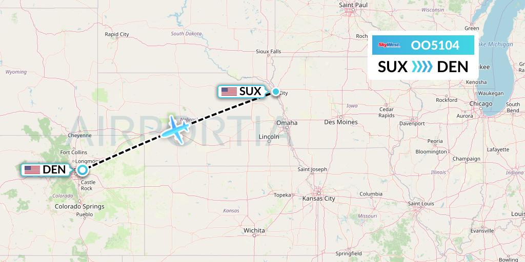 OO5104 SkyWest Airlines Flight Map: Sioux City to Denver