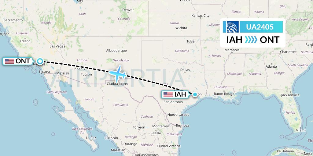UA2405 United Airlines Flight Map: Houston to Ontario