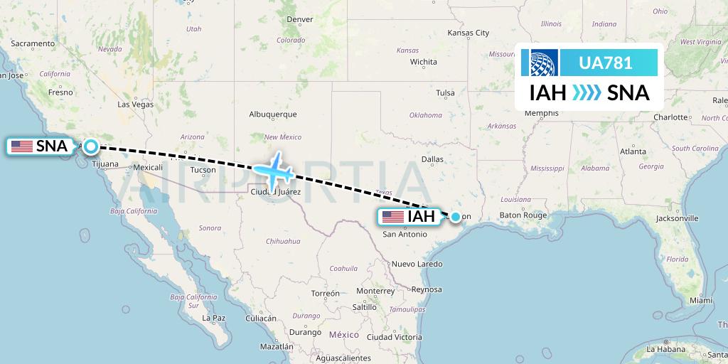 UA781 United Airlines Flight Map: Houston to Orange County