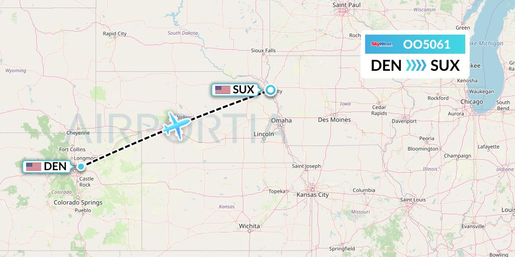 OO5061 SkyWest Airlines Flight Map: Denver to Sioux City