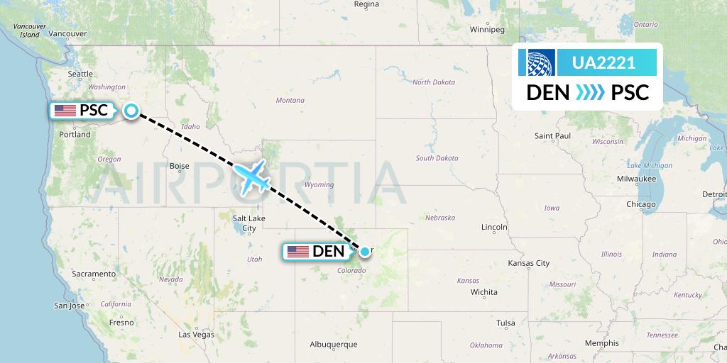 UA2221 United Airlines Flight Map: Denver to Pasco