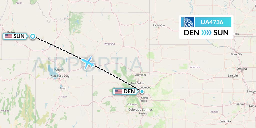 UA4736 United Airlines Flight Map: Denver to Hailey