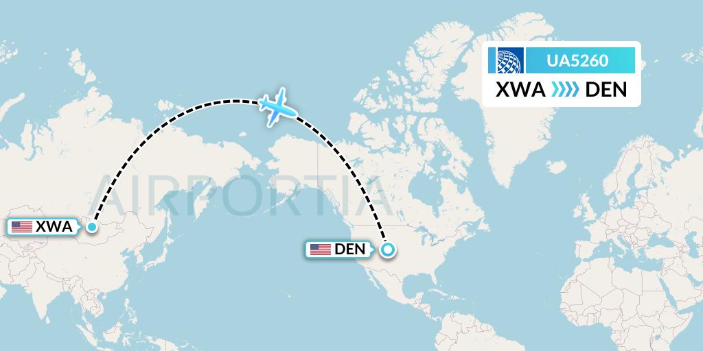UA5260 United Airlines Flight Map: Williston to Denver
