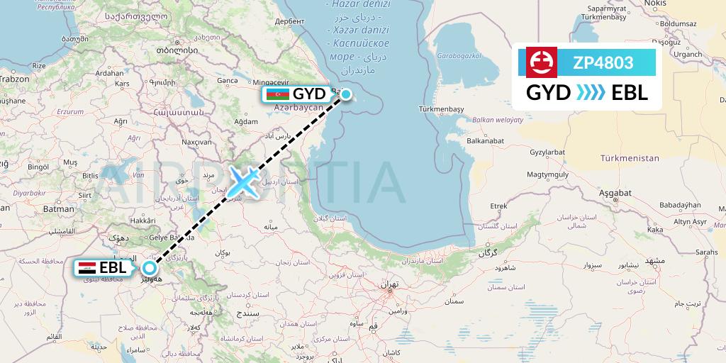 ZP4803 Paranair Flight Map: Baku to Arbil