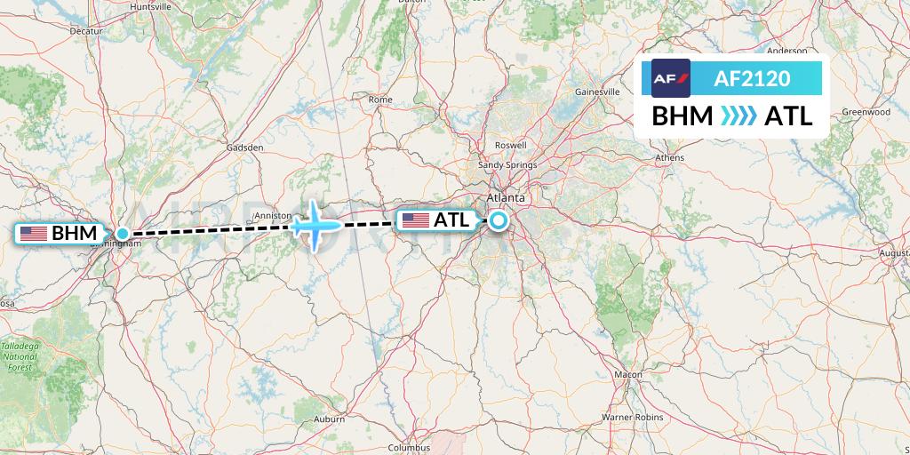 AF2120 Air France Flight Map: Birmingham to Atlanta