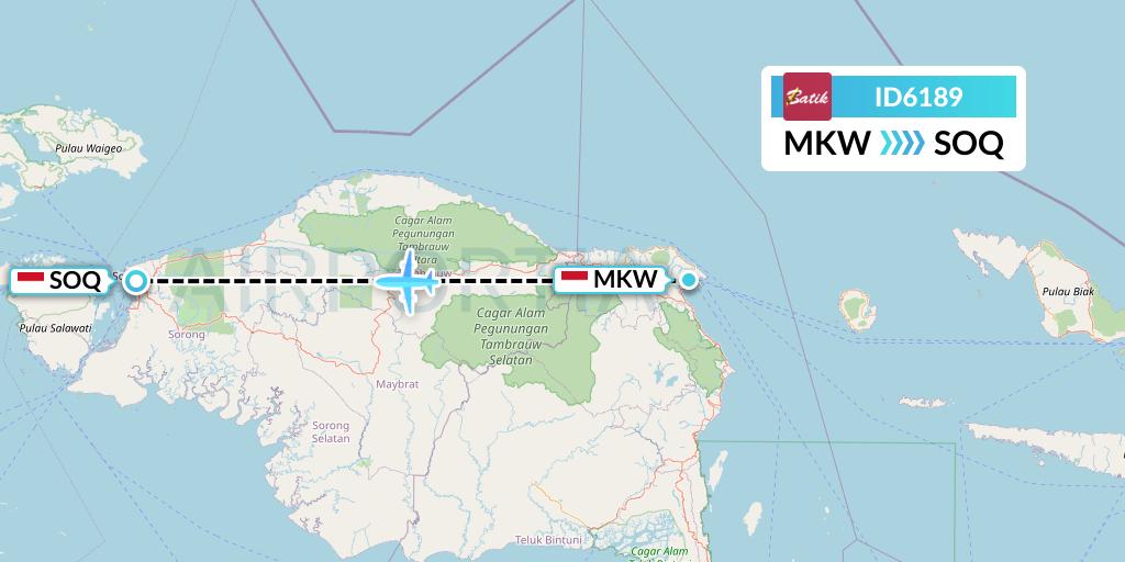 ID6189 Batik Air Flight Map: Manokwari to Sorong