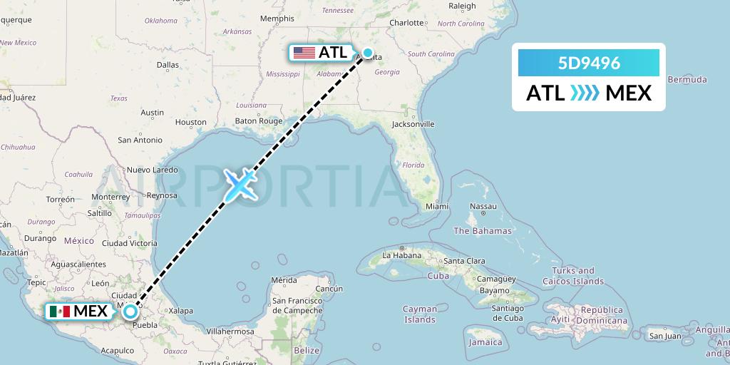 5D9496 Aeromexico Connect Flight Map: Atlanta to Mexico City