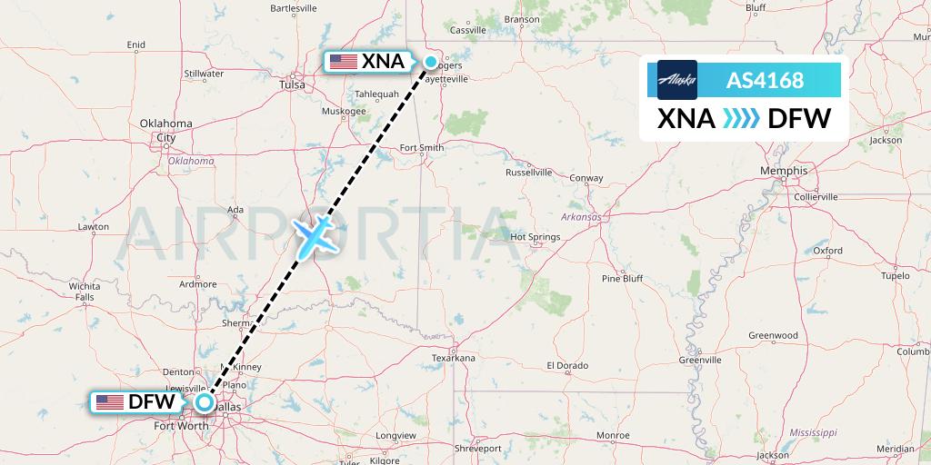 AS4168 Alaska Airlines Flight Map: Bentonville to Dallas