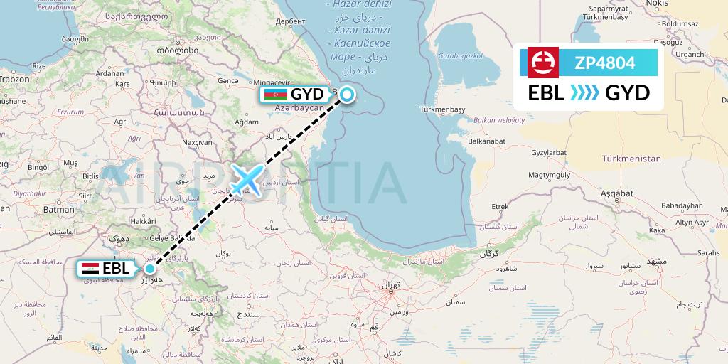 ZP4804 Paranair Flight Map: Arbil to Baku