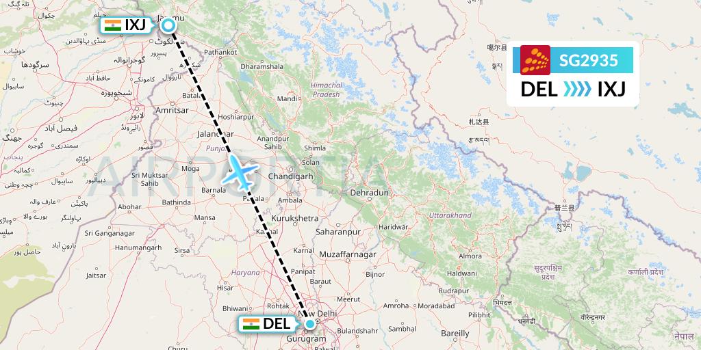 SG2935 SpiceJet Flight Map: Delhi to Jammu