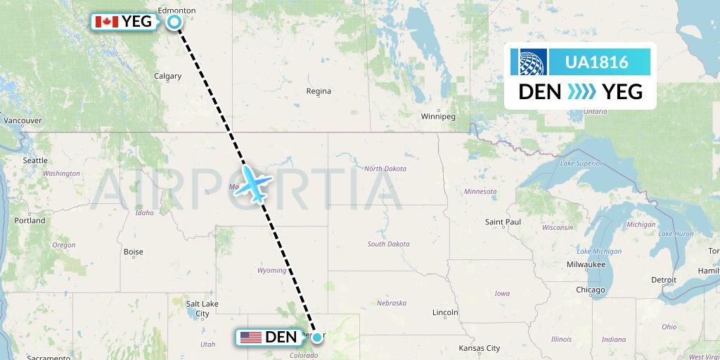 UA1816 United Airlines Flight Map: Denver to Edmonton