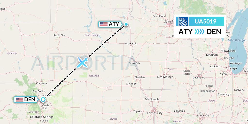 UA5019 United Airlines Flight Map: Watertown to Denver