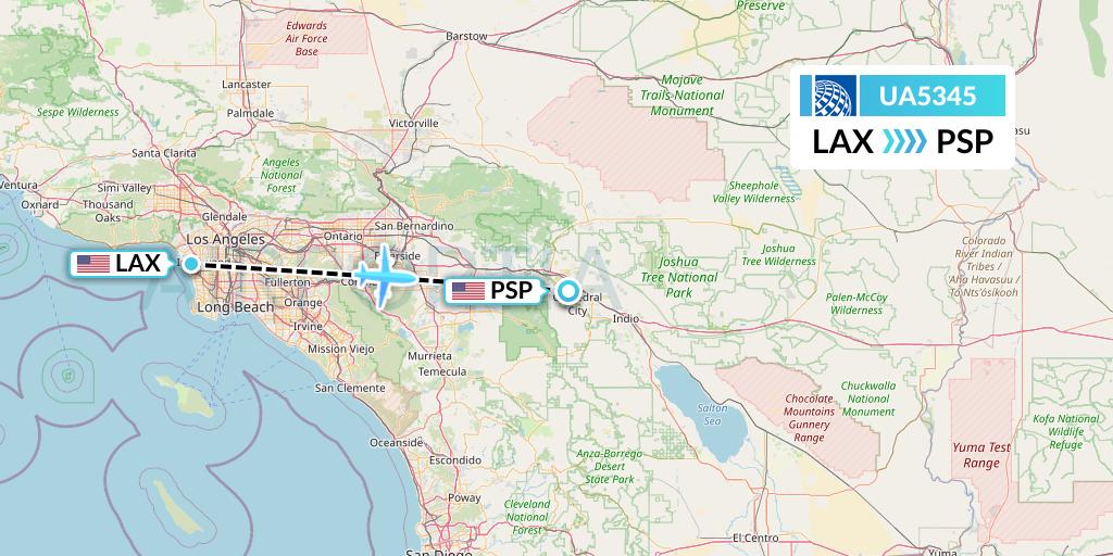 UA5345 United Airlines Flight Map: Los Angeles to Palm Springs
