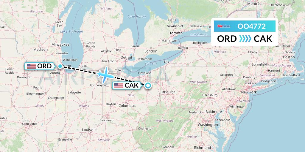 OO4772 SkyWest Airlines Flight Map: Chicago to Akron