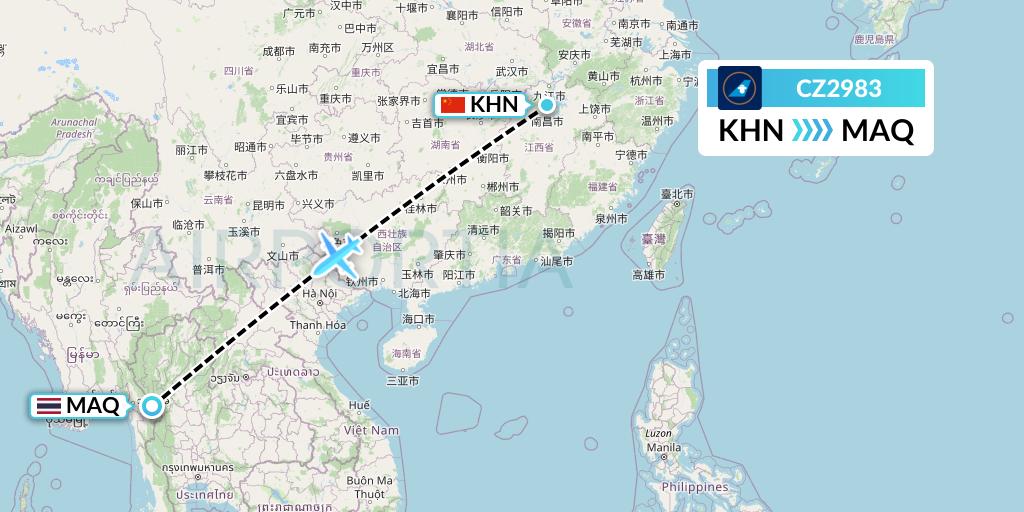 CZ2983 China Southern Airlines Flight Map: Nanchang to Mae Sot