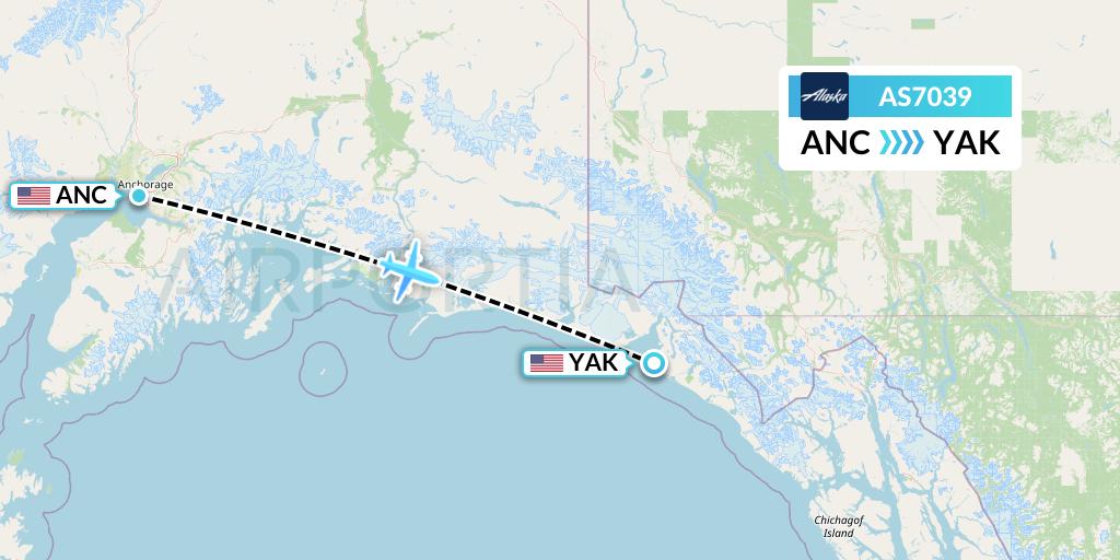 AS7039 Alaska Airlines Flight Map: Anchorage to Yakutat