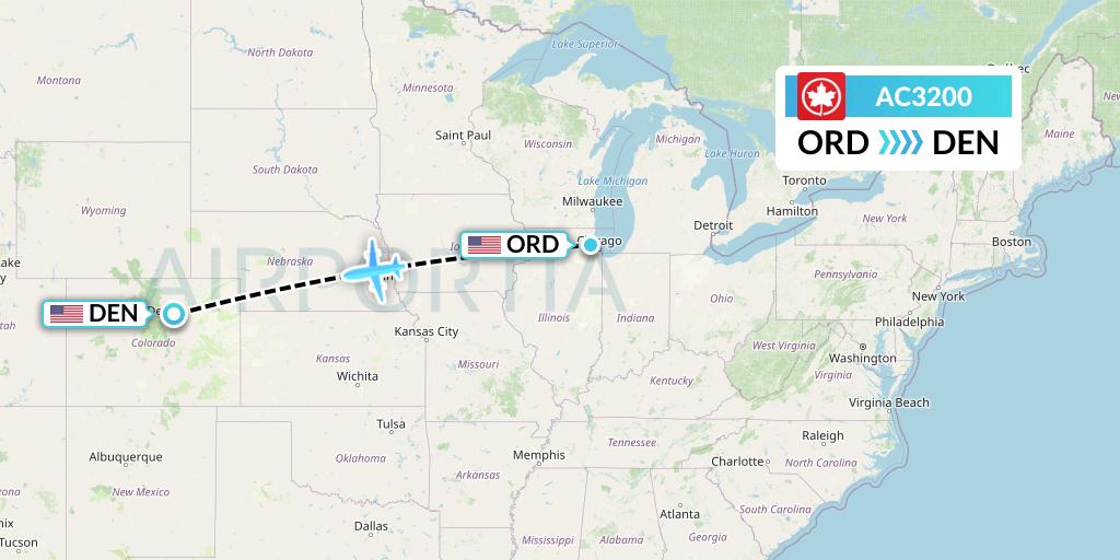 AC3200 Air Canada Flight Map: Chicago to Denver