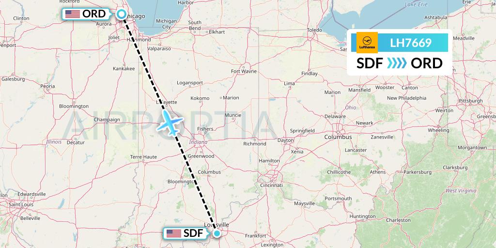 LH7669 Lufthansa Flight Map: Louisville to Chicago