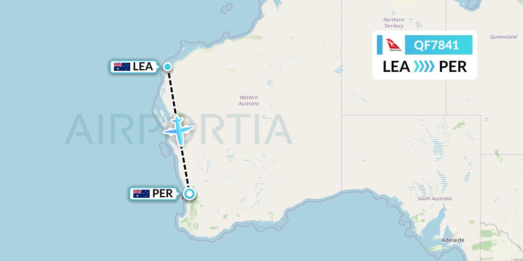 QF7841 Qantas Flight Map: Learmonth to Perth